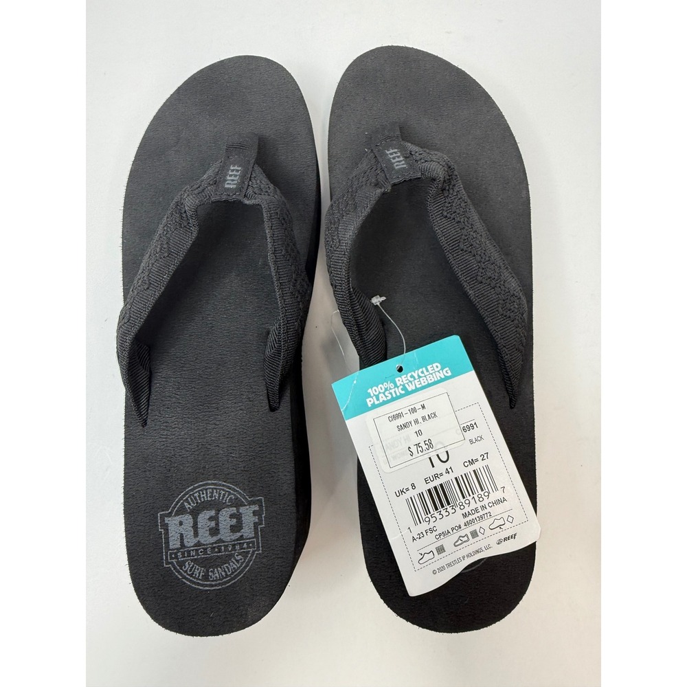 Reef Sandy Hi Platform Flip Flop Sandals Black Size 10 Women Surf Beach Vacation